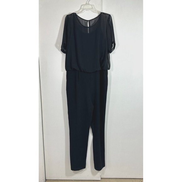Calvin Klein Pants - CALVIN KLEIN jumpsuit sheer short sleeve elegant cocktail party black large 14